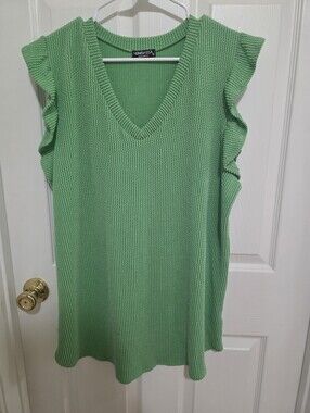 Heimish Green V-Neck Ruffle Sleeve Knit Tunic 1xl NEW